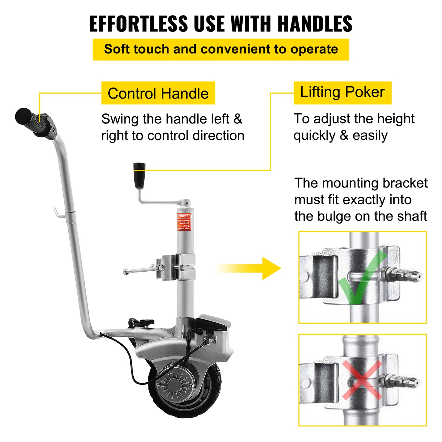 Roue Jockey 12V pour charge de véhicule et moteur de remorque - 2270KG