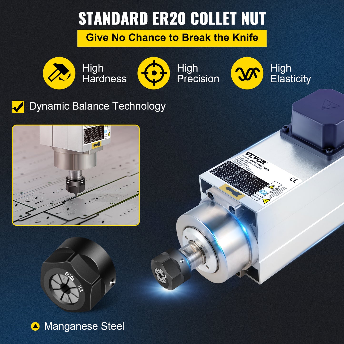 Moteur de broche refroidi par air 3KW ER20 18000 tr/min, accessoire de fraiseuse CNC