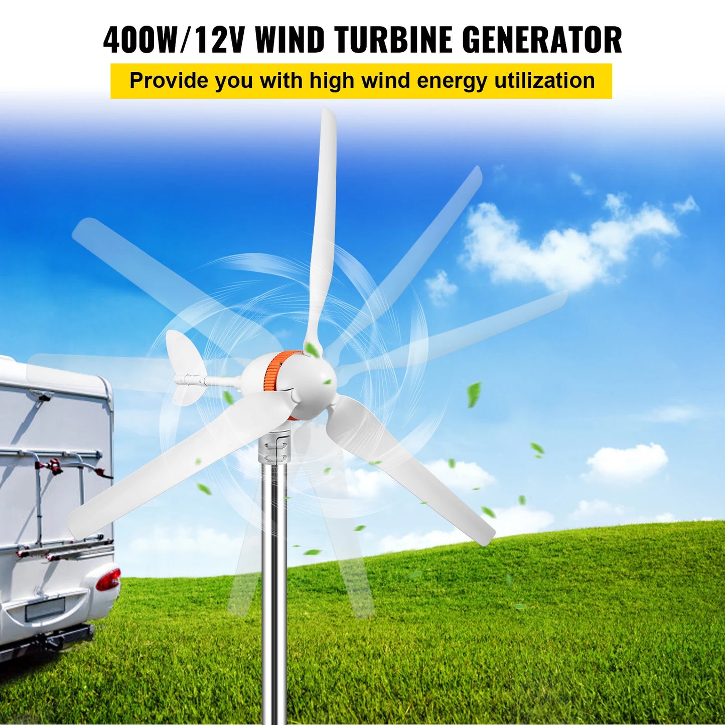 Wind Turbine Generator, VEVOR, 500W 5 Blades, 12V AC, MPPT Controller, Auto Adjust Windward, Home Use