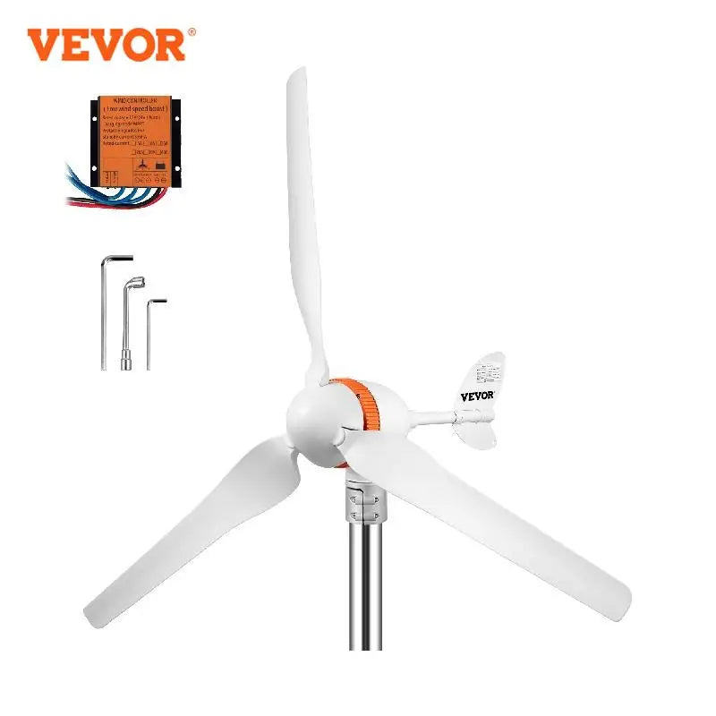 Wind Turbine Generator 12V AC 300W-500W, VEVOR 400W, 3 Blades, MPPT Controller, Auto Adjust, Home Use, White, Standard Size