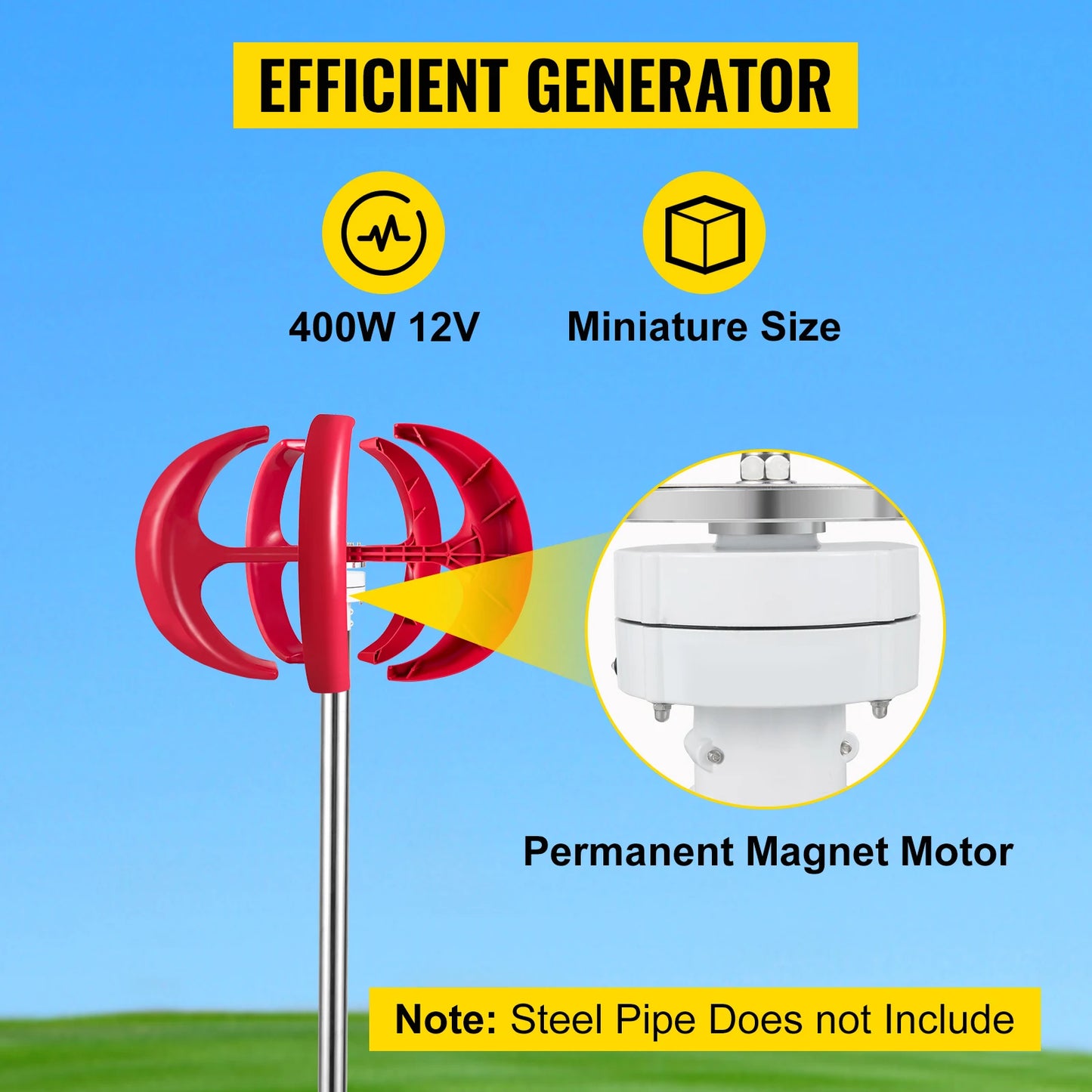 Wind Turbine, 12V, 600W, with Controller, Red