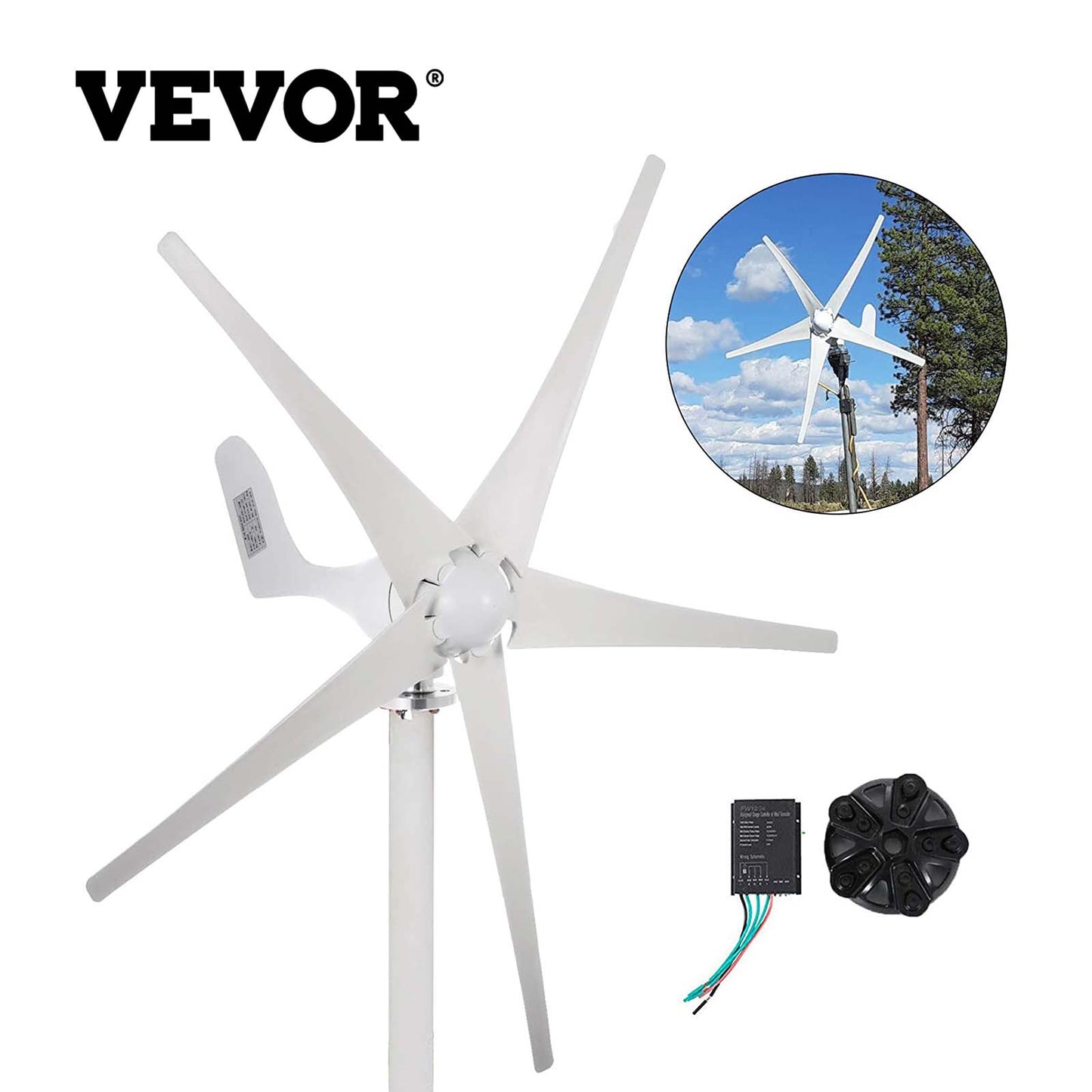 Wind Turbine Generator, Vevor, 12V, 500W, 5 Blade, White