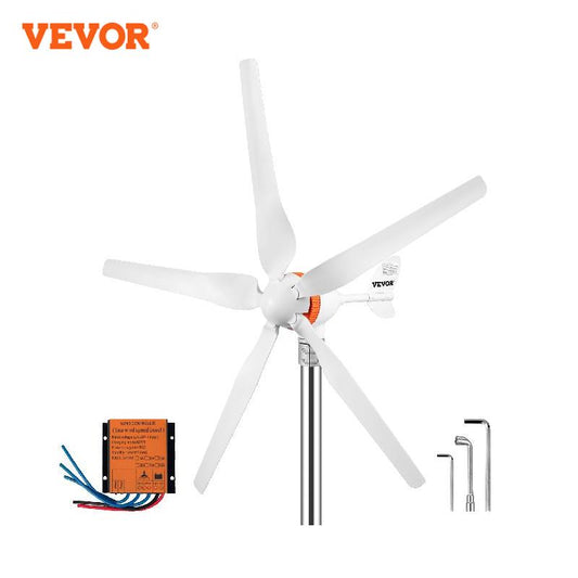 Wind Turbine Generator, 12V, 500W, MPPT Controller, 5 Blades, White