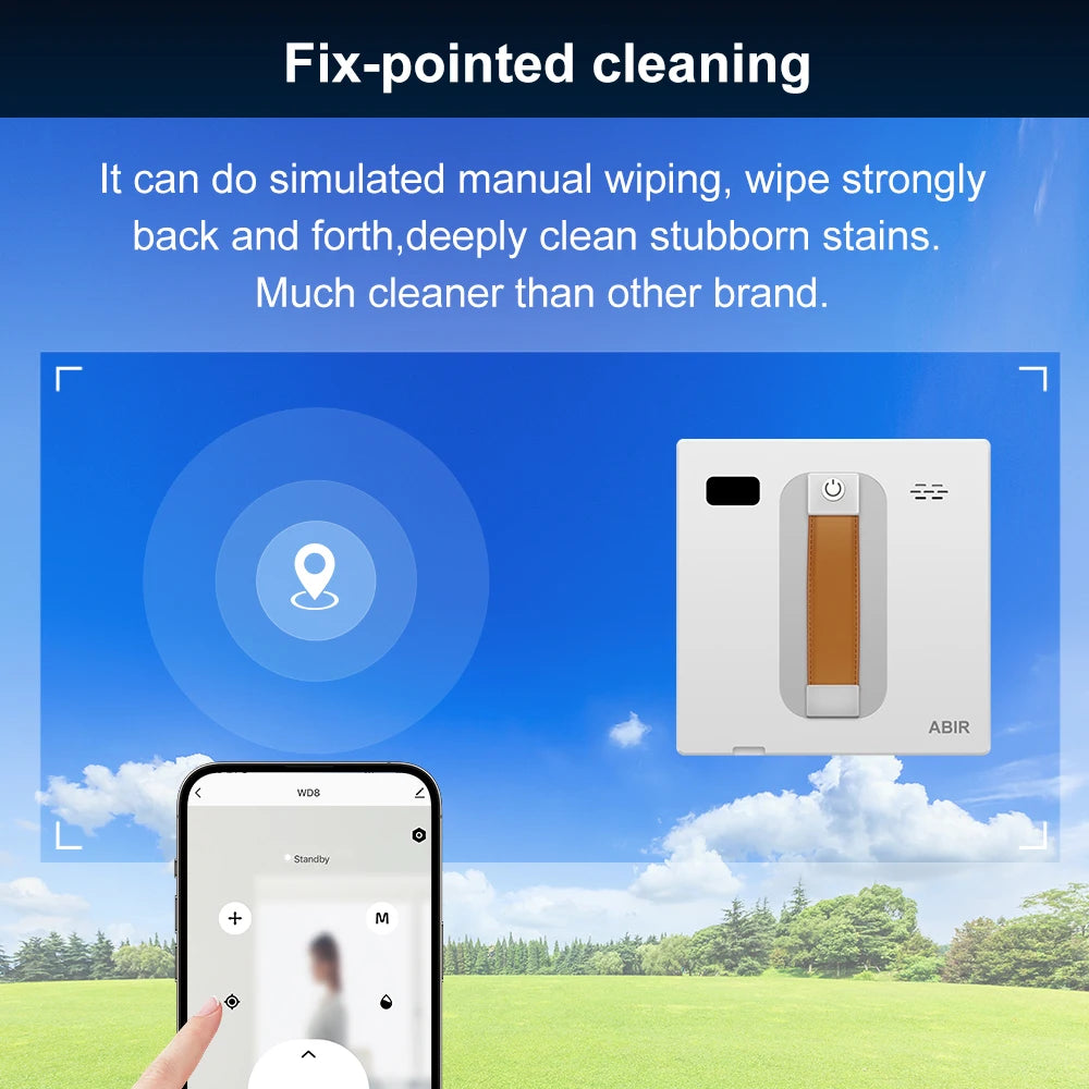 Window Cleaner, AI Intelligent Wipping, Remote Control, Dual Ultrasonic Spray, White