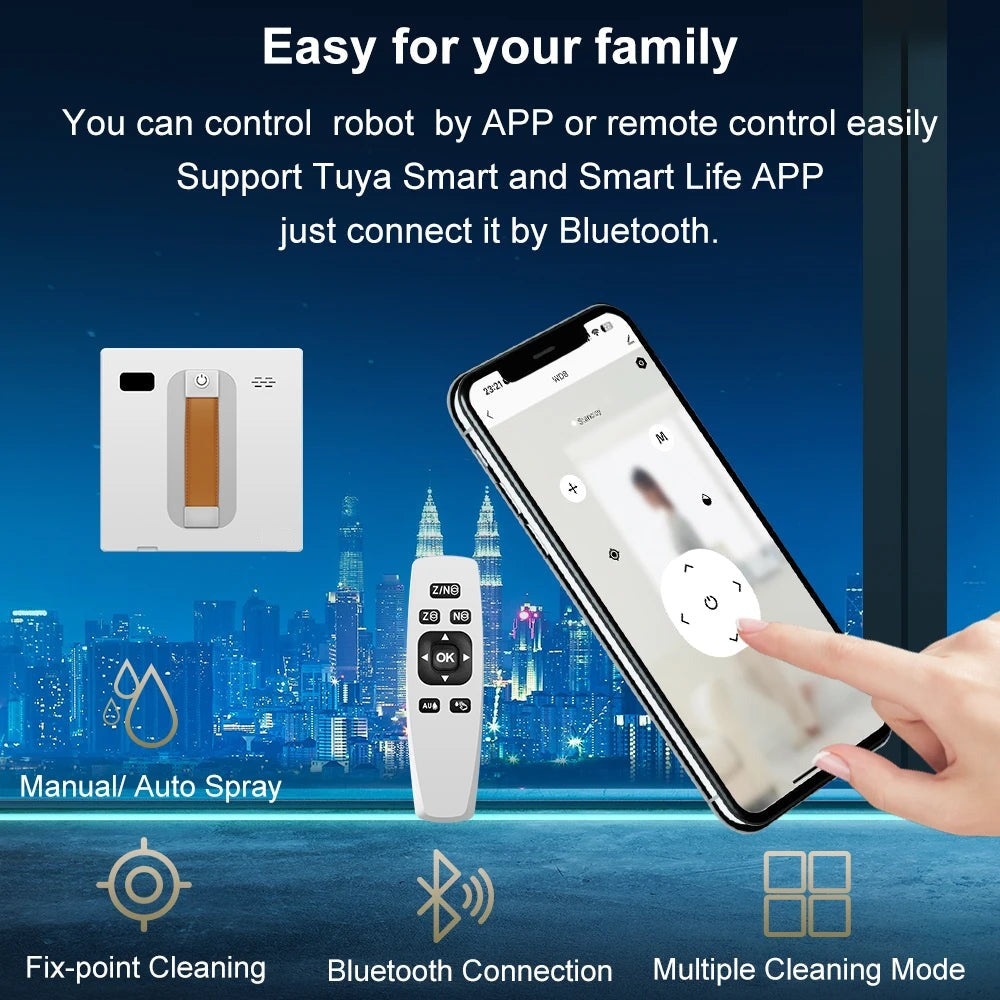 Window Cleaner, AI Intelligent Wipping, Remote Control, Dual Ultrasonic Spray, White