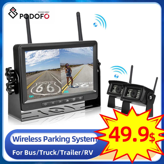 Wireless Backup Camera, 7” LCD Monitor, Wireless, Bus/Truck/Trailer/RV/Motorhome/Boat/Semi-Trailer, Color: not specified, Size: not specified.