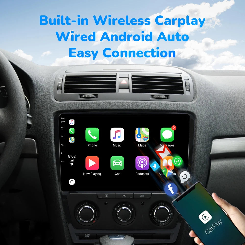 Wireless Speakers  SKODA Octavia 2 AI Voice Android 12 Car Multimedia 128GB GPS Navigation 4G Wifi IPS DSP V1C OBD Cam