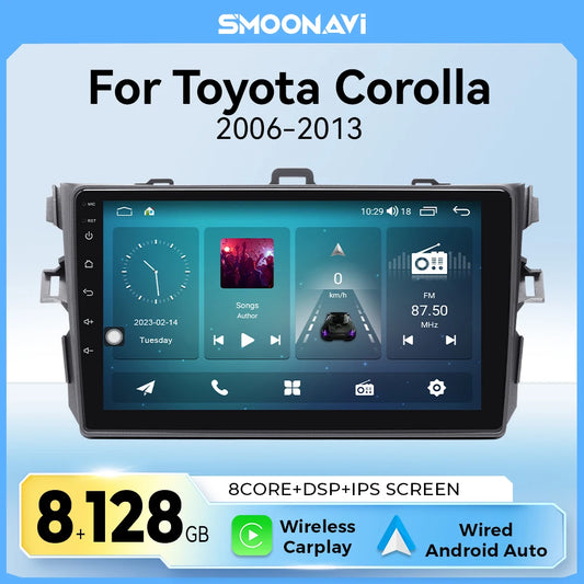 Wireless Speakers  Carplay Android 12 AI Voice Player Toyota Corolla E140 E150 2006-2013 Wifi GPS Navigation DSP S1 OBD Cam 8G 128G Black