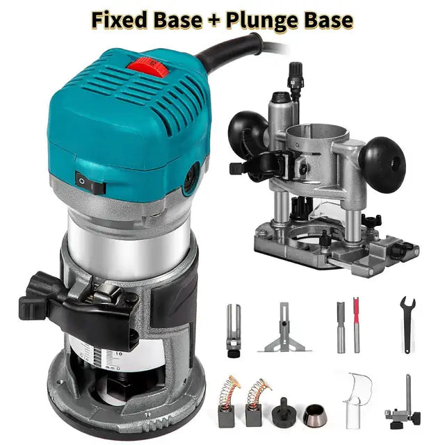 Wood Router, 220V, 710W, 30000rpm, Fixed Base, Plunge Base, 25mm, Blue