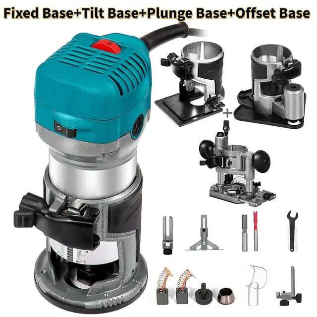 Wood Router, 220V, 710W, 30000rpm, Tilt Base, Offset Base, 25mm, Blue