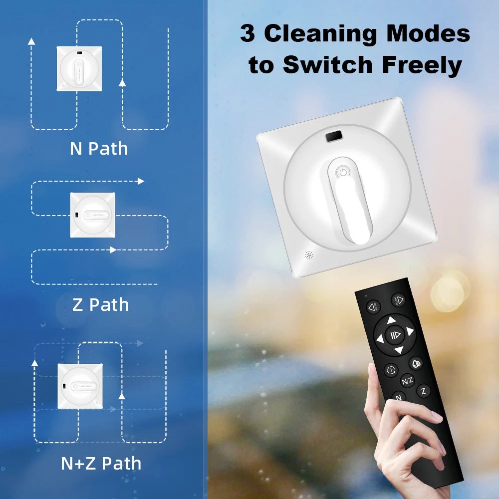 Window Cleaner, 72W, 65dB, 3 Mode, Wet Mopping, Remote Control, White