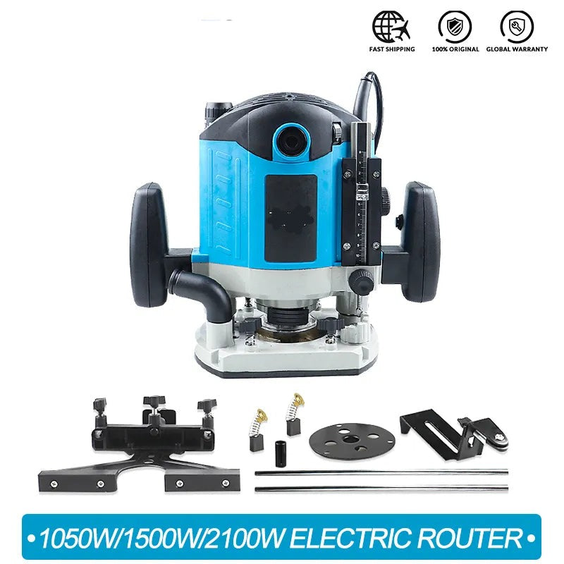 Wood Router, 220V, 1050W, 32000rpm, 6mm, 15pcs bit, Blue