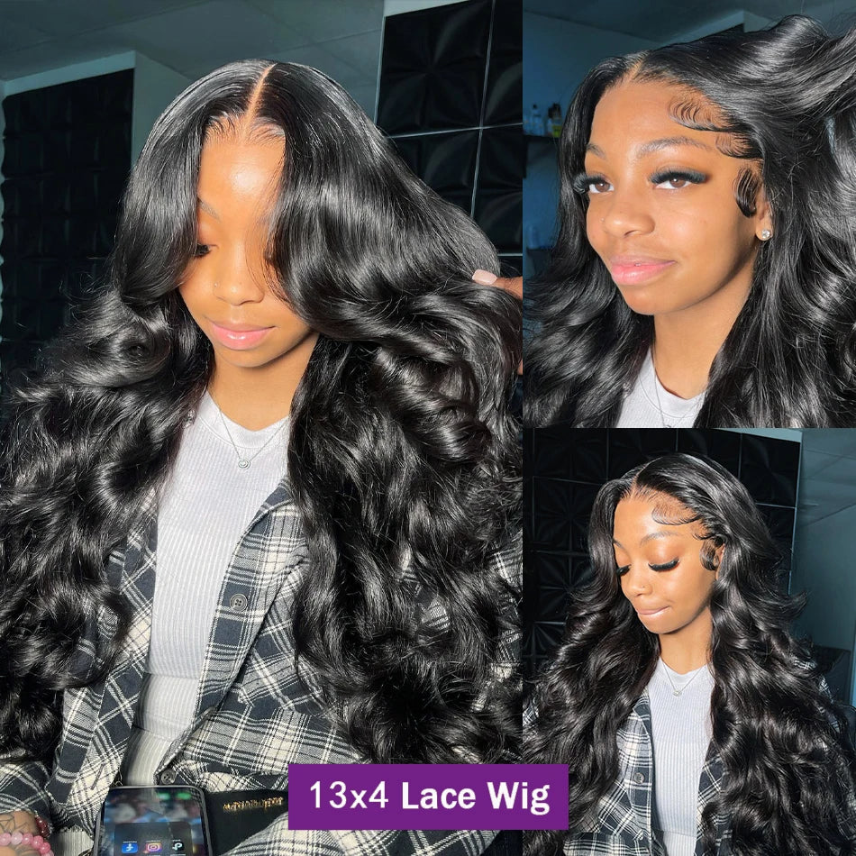 Wig, 150 density, 13x4 Lace Front, 76 cm, Human Hair, Black