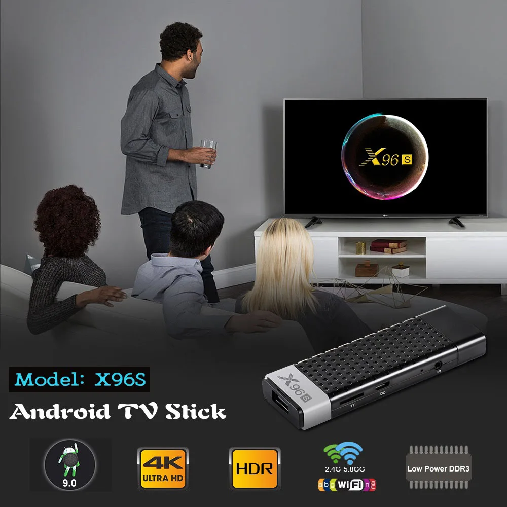 X96S X96 Stick 4K TV Stick Android 9 4G32G Amlogic S905Y2 Quad Core Wifi BT 1080P Dongle, Mini, Black.