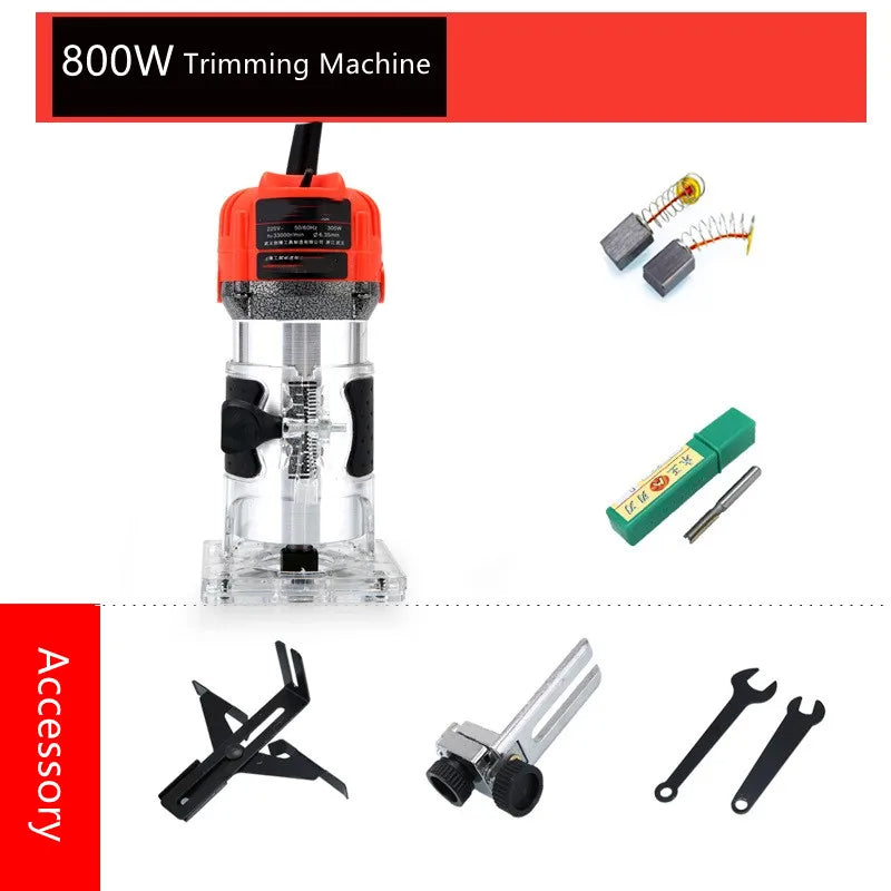 Wood Router, 800W, 30000rpm, 6.35mm, ABS, With Milling Cutter, Red