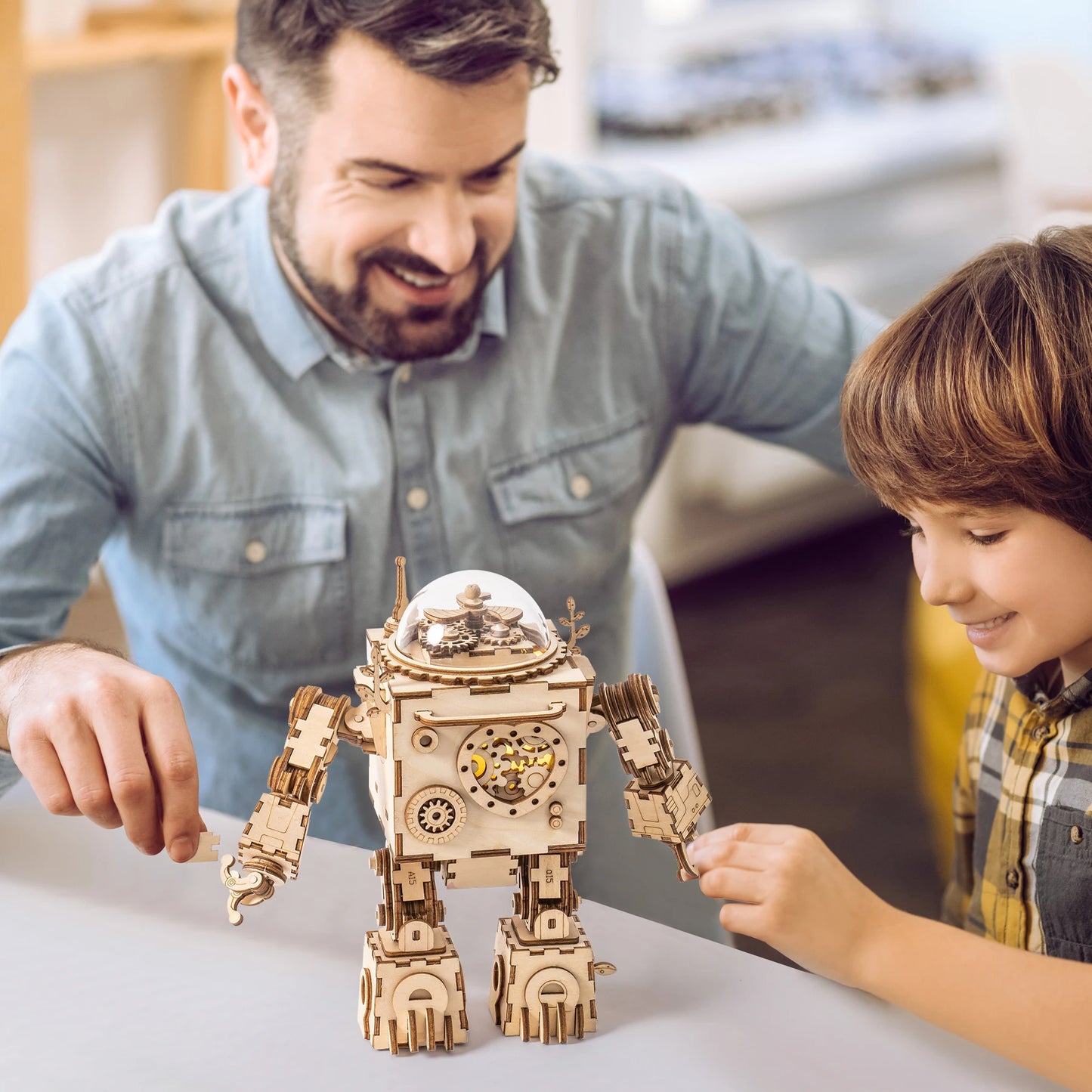 3D Puzzle, Music Box, Robot, Wooden, Brown