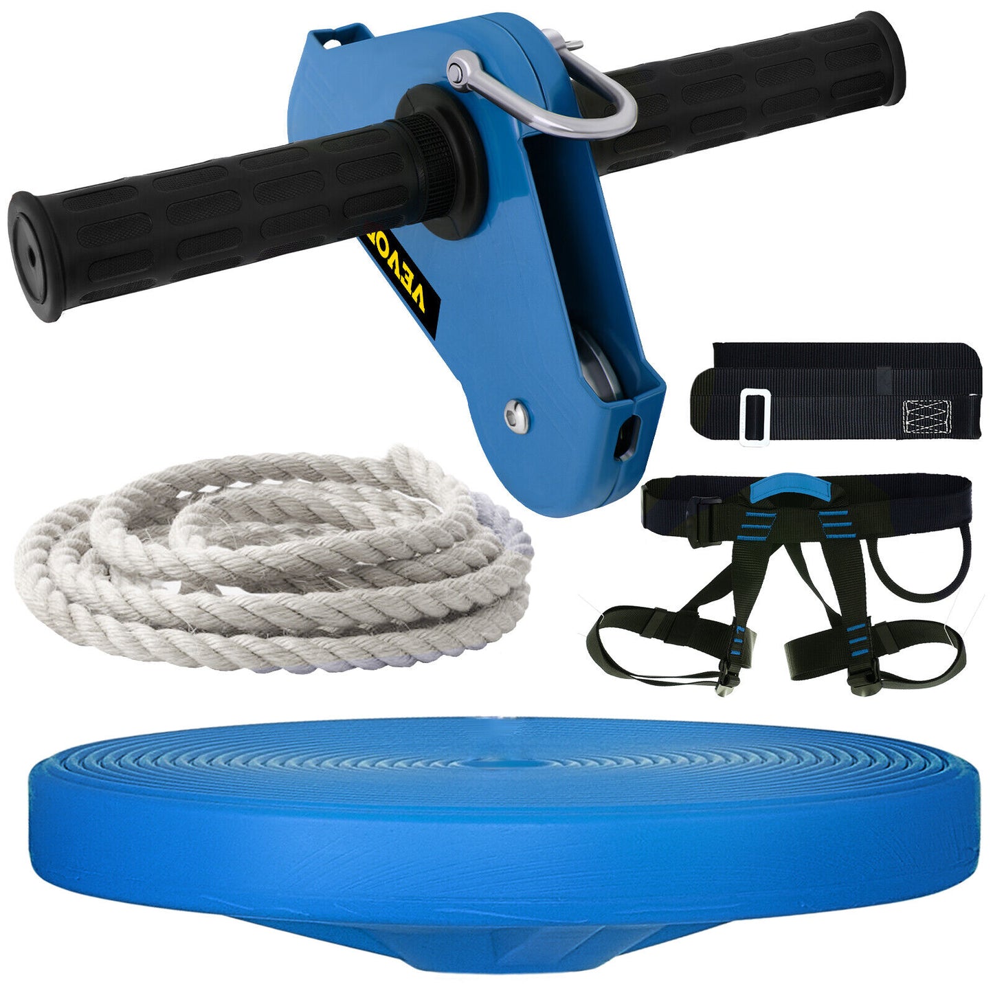 Zip Line Kit, VV-YDS-80FT250LBS, Stainless, Swing Seat, Brake, 80ft, Blue