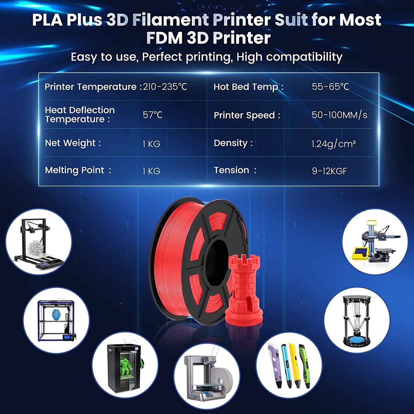 3D Filament, PLA, 1.75mm, 3Kg, Red