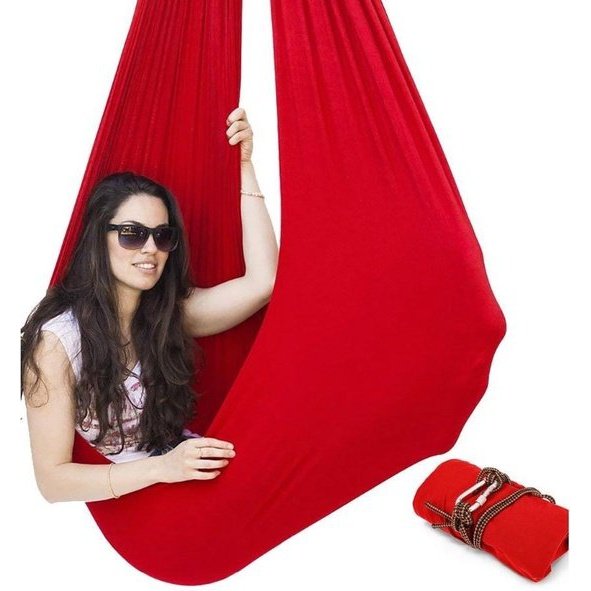 Hamac de yoga | Rouge | Nylon | Capacité de charge de 100 kg | Tissu aérien | Ajustable | Enfants et adultes