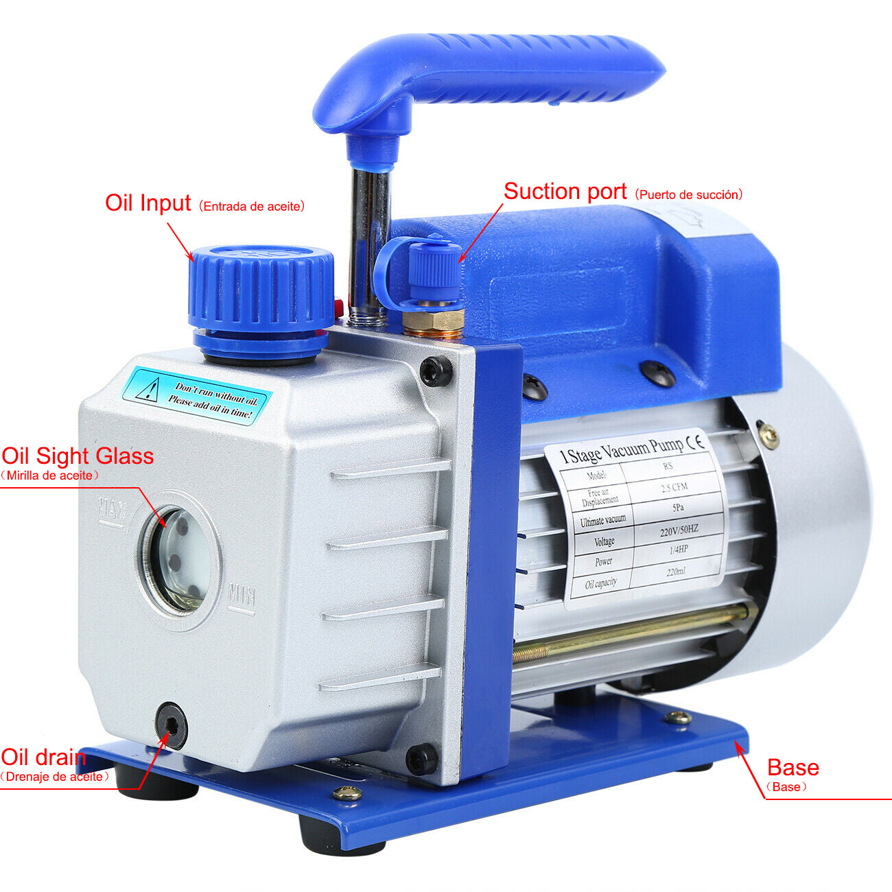 220V Refrigerant Vacuum Pump AC 71L/MIN 2.5CFM 3.5FCM