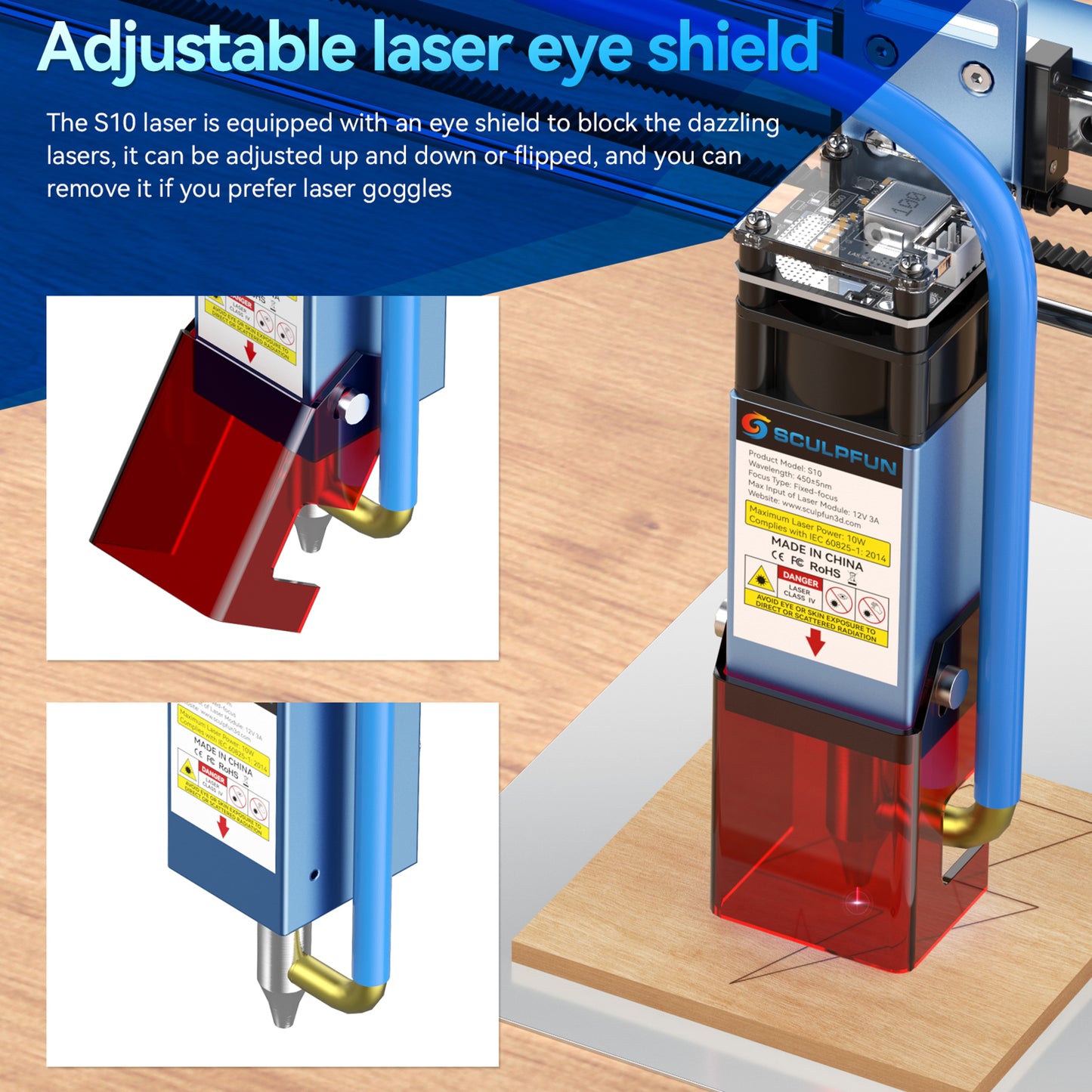 10W Engraving Laser Module, Air Assist Pump, 30L/Min Compressor, High Density Beam, Woodworking Machinery Parts, Tools