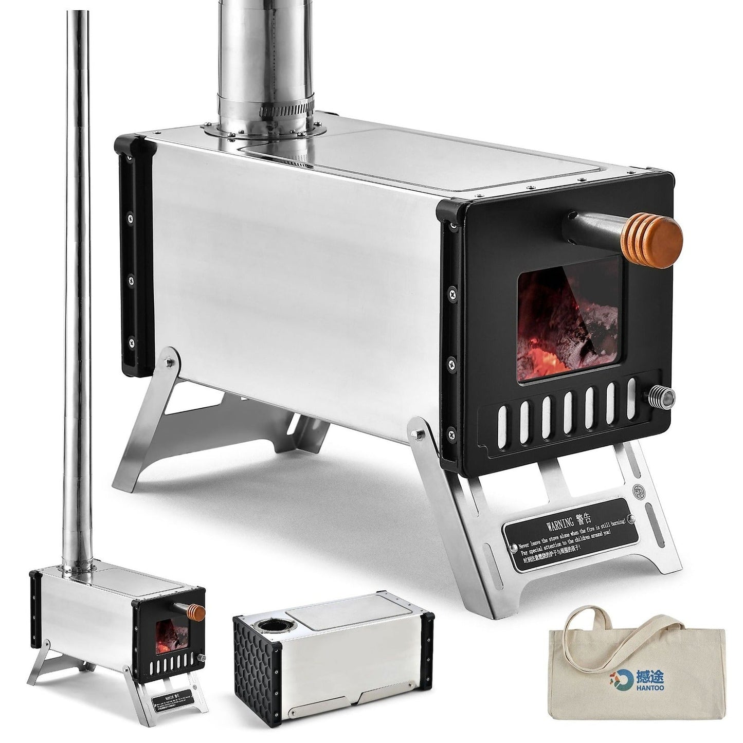 Wood stove for camping, 105 x 30 x 40 cm