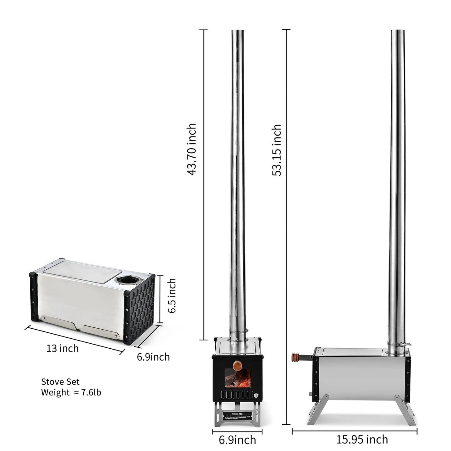 Wood stove for camping, 105 x 30 x 40 cm