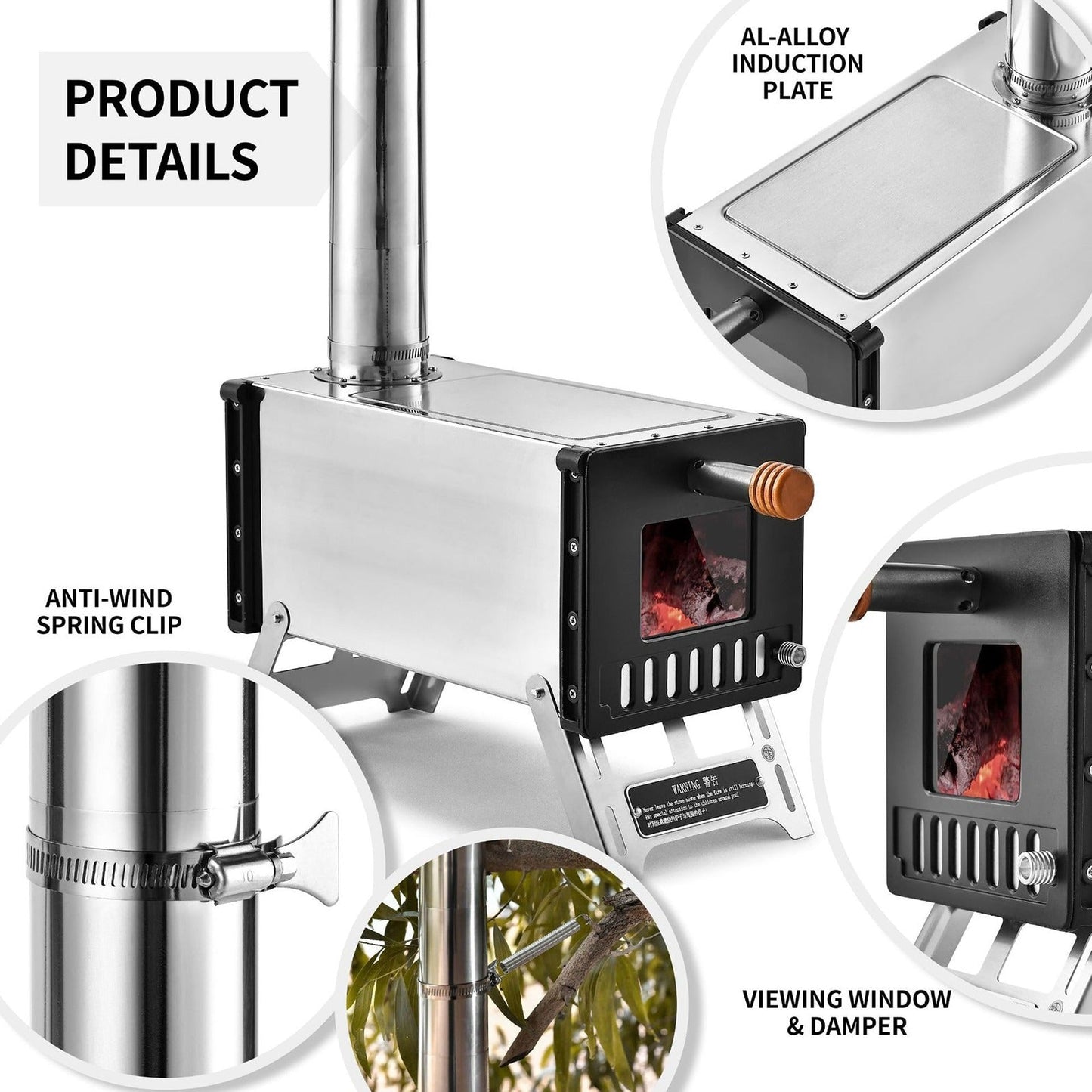 Wood stove for camping, 105 x 30 x 40 cm